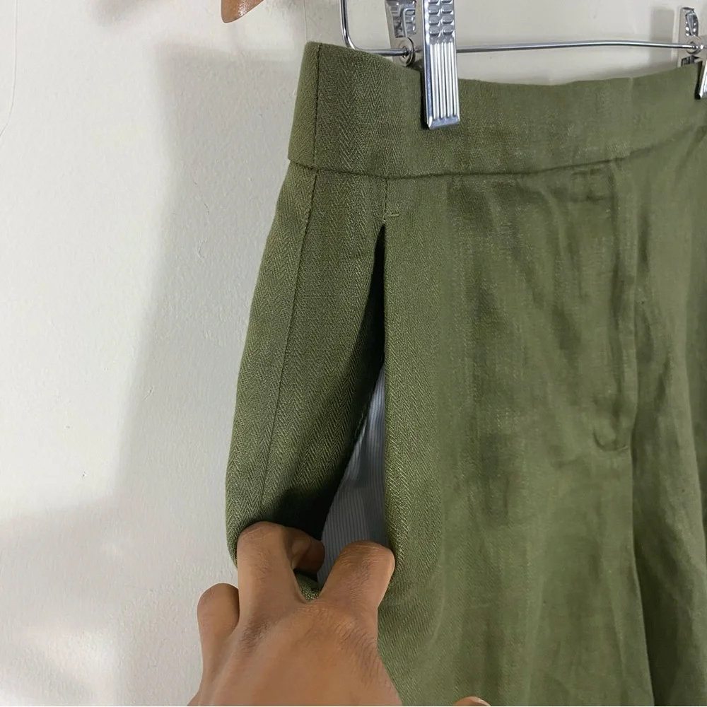 J. CREW Cuffed Linen Bermuda Shorts Olive Green - 4
